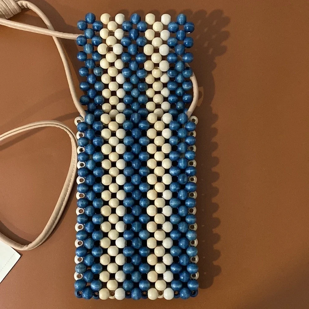 Universal Thread™ Striped Straw Beads Phone Crossbody Bag Blue - Picture 7 of 8